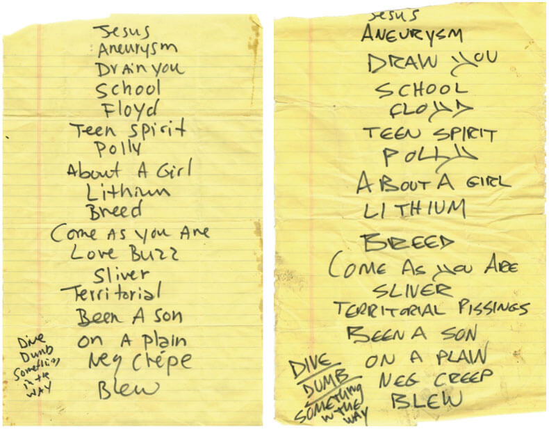 Nirvana First Ave Set List - Minneapolis 1991
