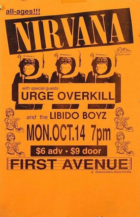 Nirvana promotional poster for 1991 show at First Ave Minneapolis